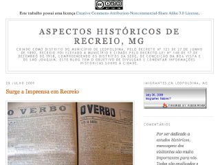 Thumbnail do site Blog Aspectos Histricos de Recreio MG