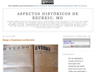 Thumbnail do site Blog Aspectos Históricos de Recreio MG